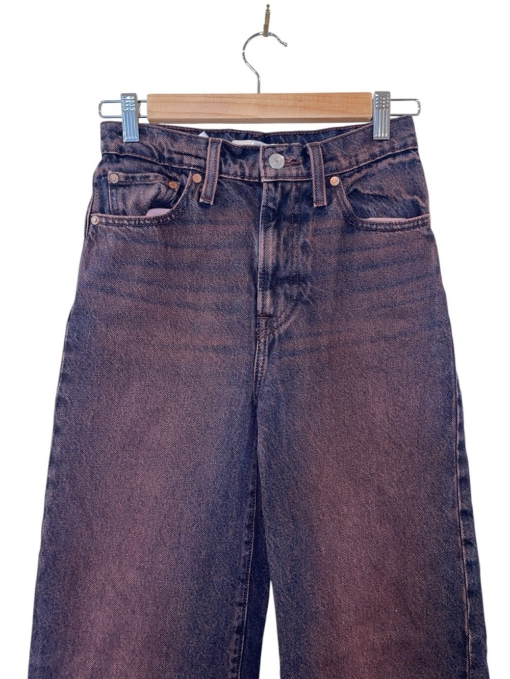 Levi's Women’s Purple Distressed Ribcage Wide Leg Denim Jeans Size 25 - Picture 3 of 5